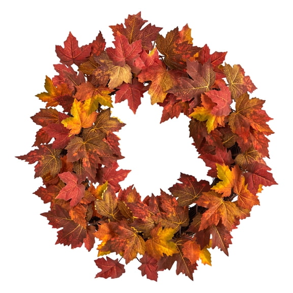 Nearly Natural Plastic Thanksgiving Maple Leaf Artificial Wreath, 22" (Orange)