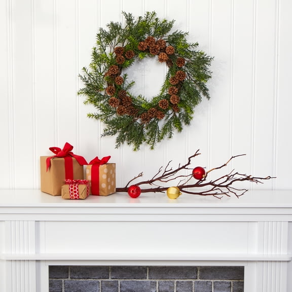 Nearly Natural Plastic Wreath, 22.00" (Assorted Colors)