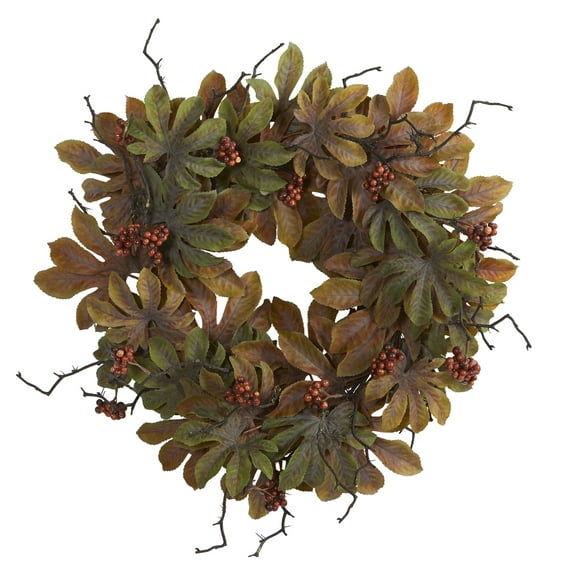 Nearly Natural Plastic Wreath, 24.00" (Assorted Colors)