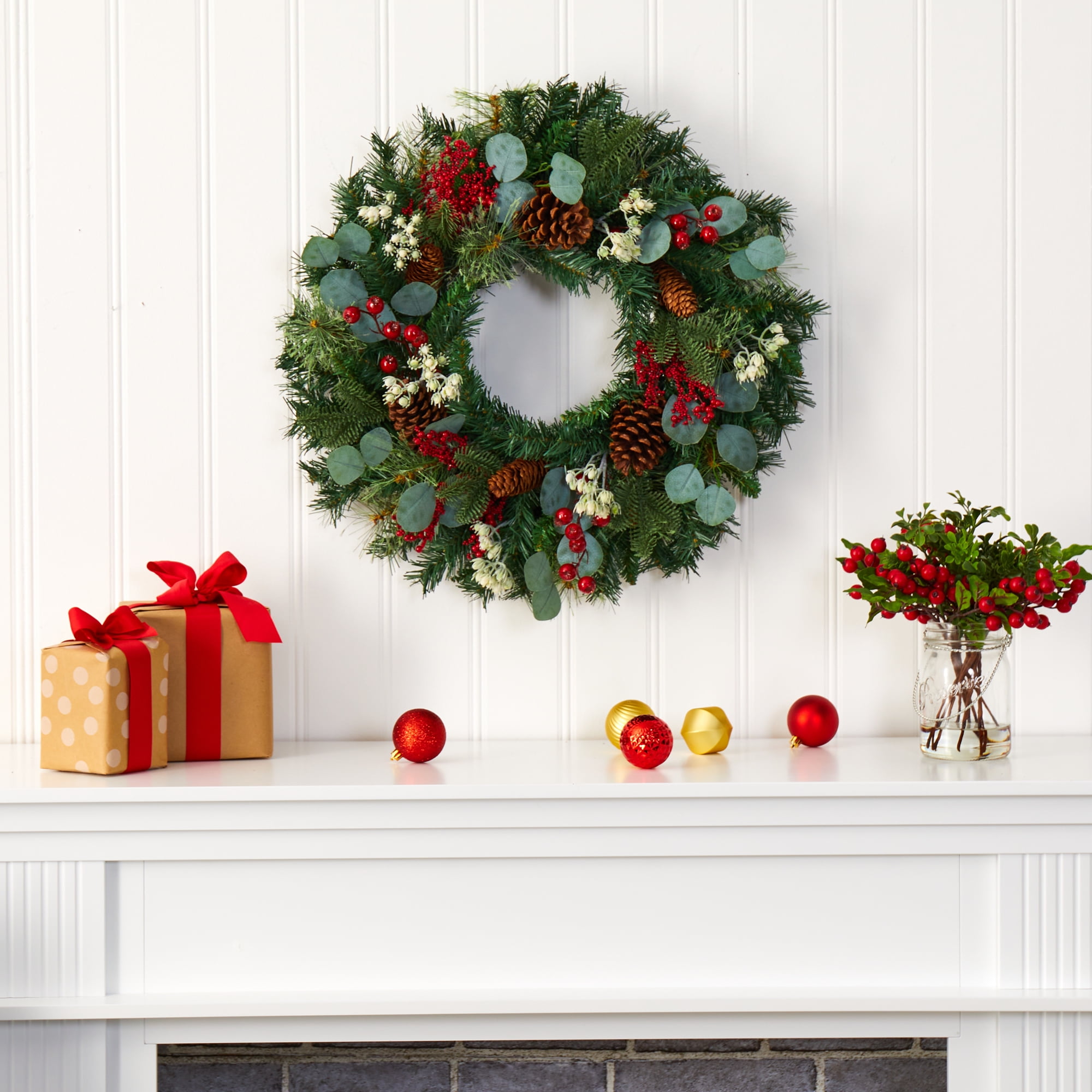 Nearly Natural Plastic Wreath, 24.00" (Assorted Colors)