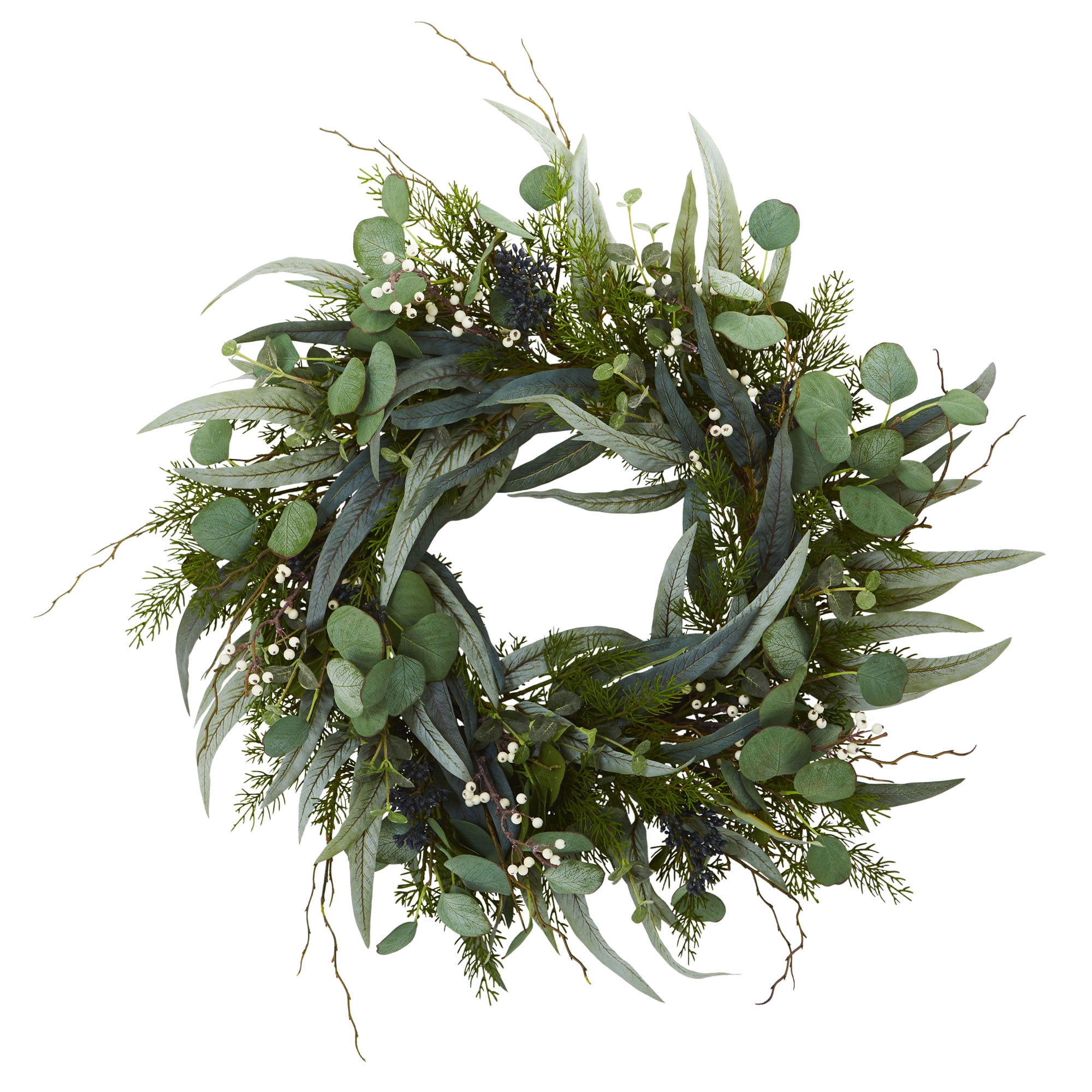 24" Green Artificial Eucalyptus and Mixed Greens Wreath