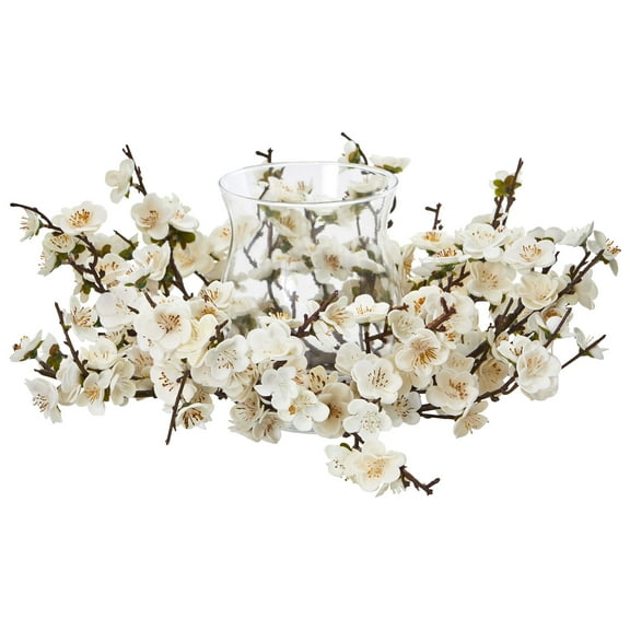 Nearly Natural Plum Blossom Candelabrum Artificial Flowers, White