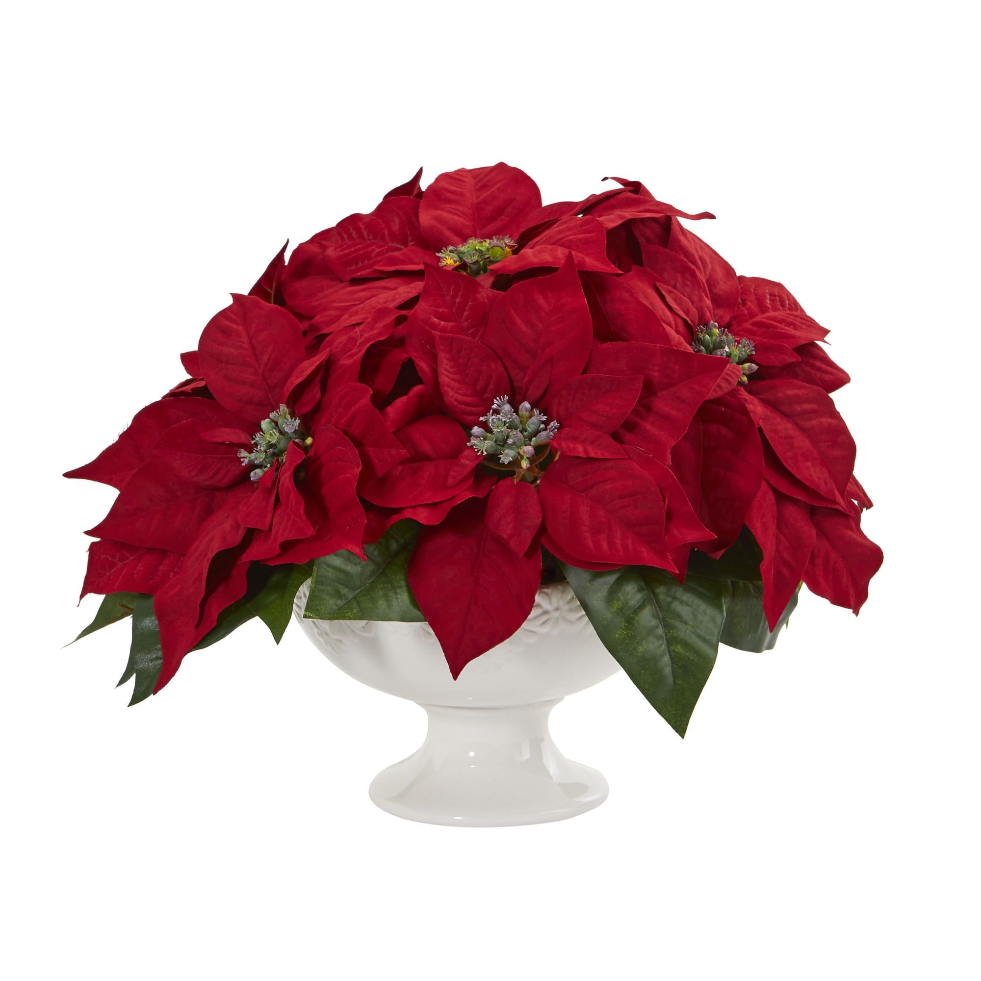 Nearly Natural Poinsettia Artificial Flower Arrangement in Urn, Red