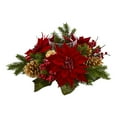 thumbnail image 1 of Nearly Natural Poinsettia, Berry and Golden Pine Cone Candelabrum Artificial Flower Arrangement, 1 of 6