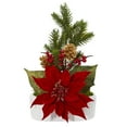 thumbnail image 1 of Nearly Natural Poinsettia, Berry and Pine Artificial Arrangement in White Vase, 1 of 2