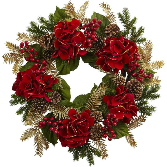 Nearly Natural Polyester Holiday Wreath, 24" (Assorted Colors)