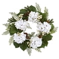 thumbnail image 1 of Nearly Natural 24" Gold Trimmed Hydrangea & Berry Wreath in White, 1 of 2