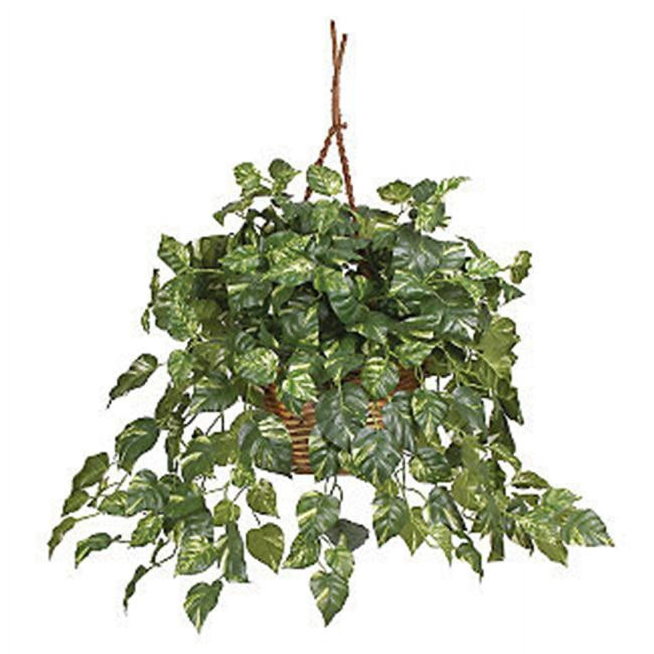 Lifelike Pothos Hanging Basket with Silk Leaves