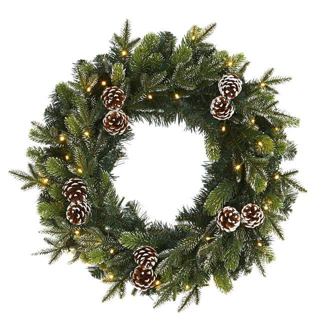 Snowed Pinecone Artificial Christmas Wreath with Clear LED Lights