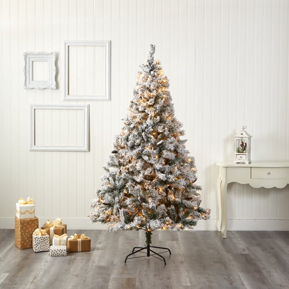 Nearly Natural Prelit LED 7' Flocked Pine Artificial Christmas Tree