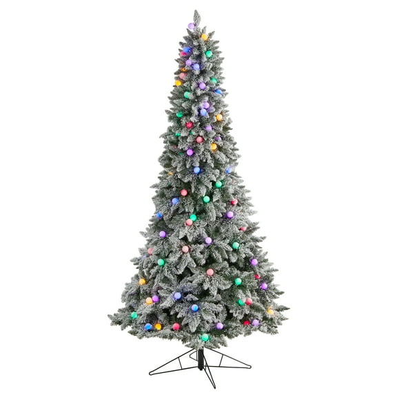 Nearly Natural Prelit LED Gray Flocked Fir Christmas Tree, with Bendable Branches 8.5'