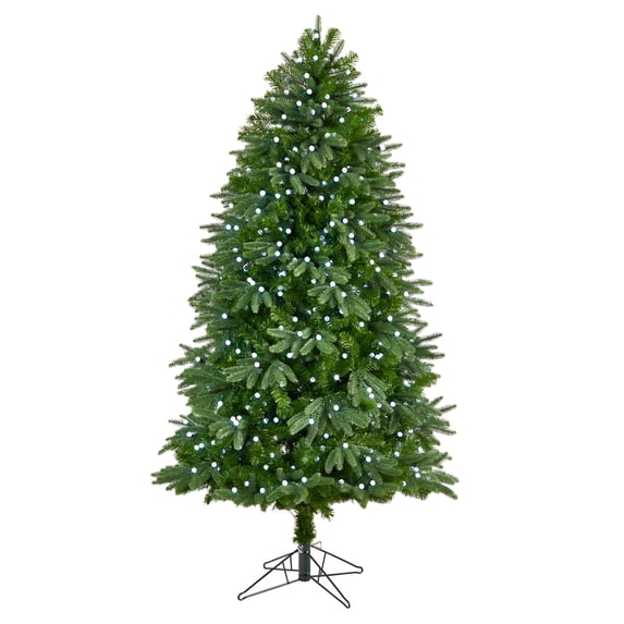 Nearly Natural Prelit LED Green Holiday Fraser Fir Christmas Tree, with 965 Bendable Branches 6.5'