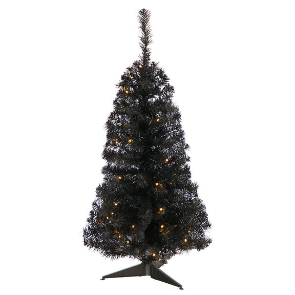 Nearly Natural Prelit LED Warm White Lights, Black Artificial Christmas Tree, 3'