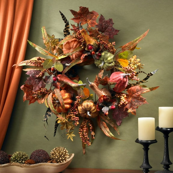 Nearly Natural Iron Thanksgiving Wreath, 24" (Assorted Colors)