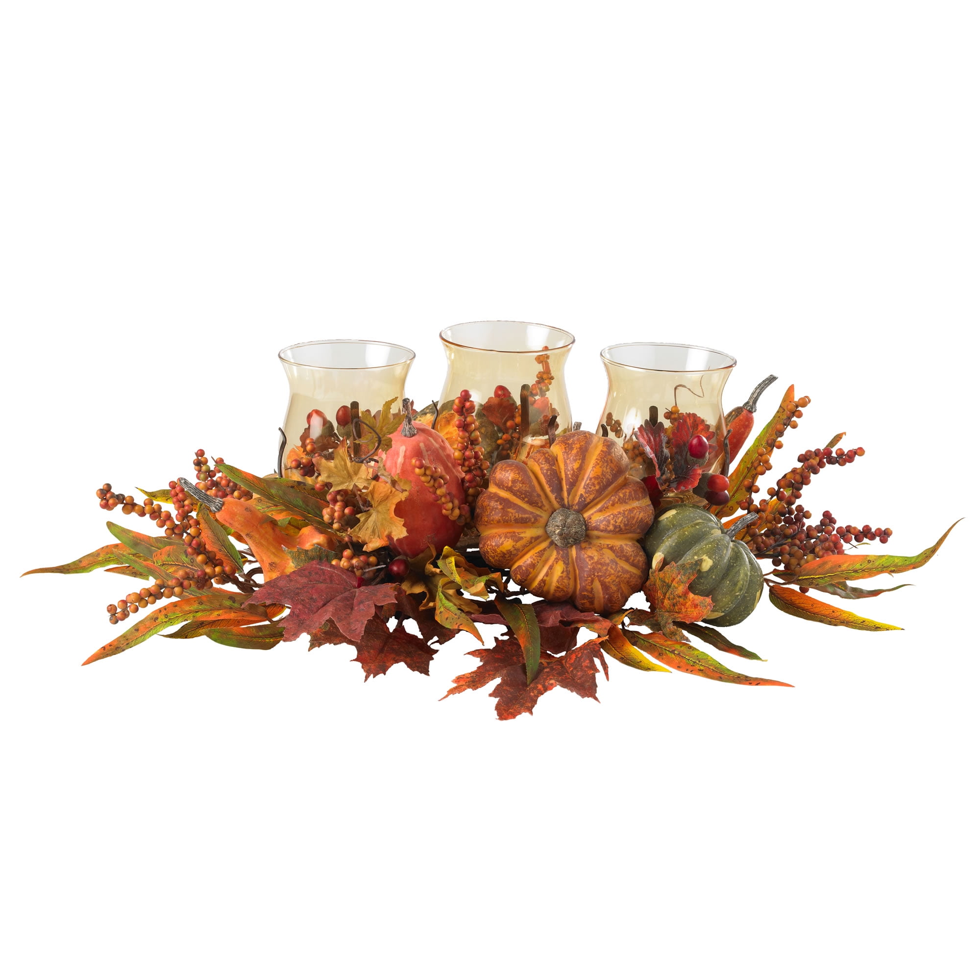 Harvest Triple Glass Candelabrum with Autumn Fruits and Foliage