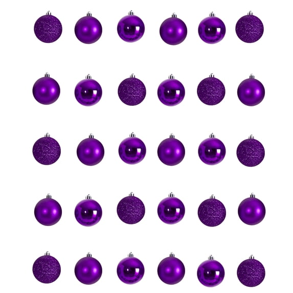Nearly Natural Purple Plastic Holiday Christmas 2.5" Shatterproof Ornament Set, 30 Count