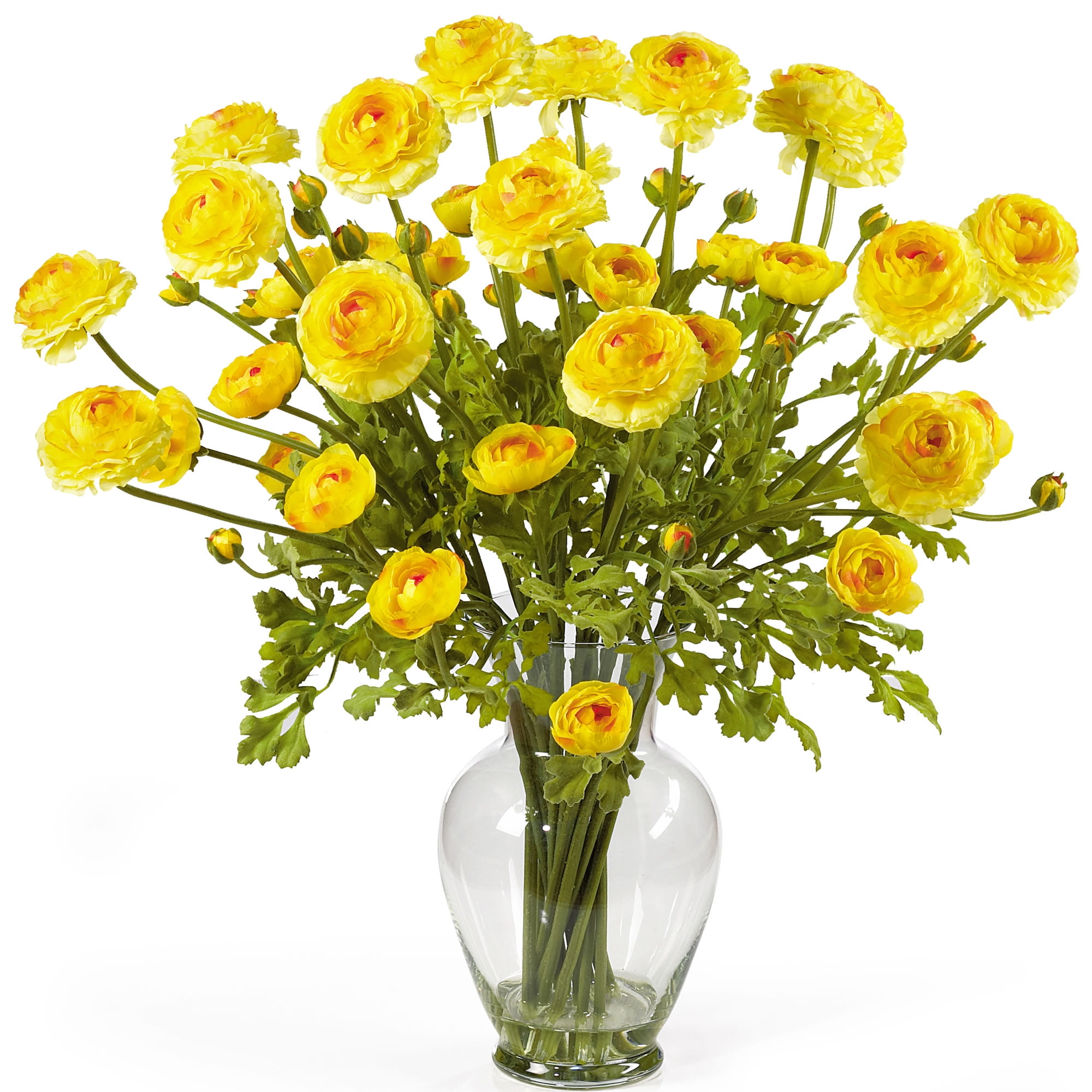 Yellow Silk Ranunculus Flower Arrangement in Glass Vase