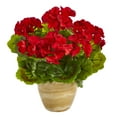 thumbnail image 1 of Nearly Natural Red 11" Geranium Artificial Plant in Ceramic Planter UV Resistant, 1 of 4