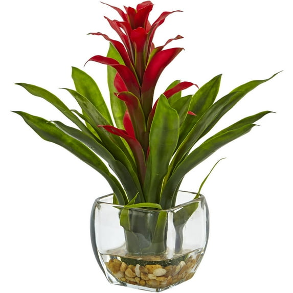 Nearly Natural Red Bromeliad with Vase Centerpiece