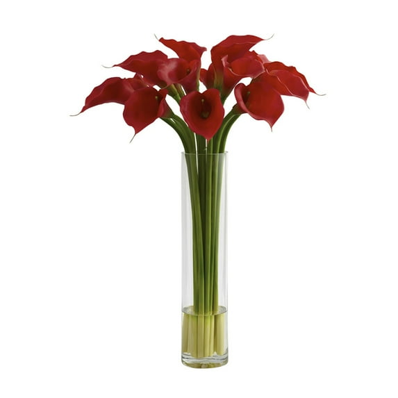 Nearly Natural Red Calla Lily with Large Cylinder Vase