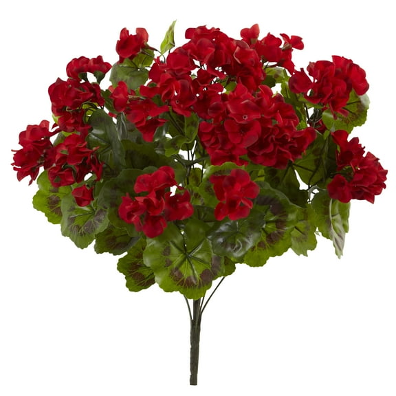 Nearly Natural Red Geranium Artificial Bush, UV Resistant, Set of 3