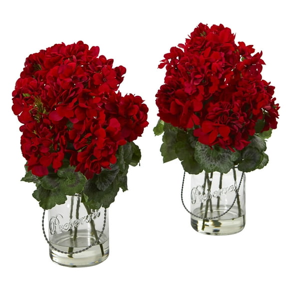 Nearly Natural Red Geranium Artificial Flower Arrangement (Set of 2)