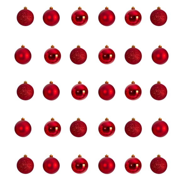 Nearly Natural Red Plastic Holiday Christmas 2.5" Shatterproof Ornament Set, 30 Count