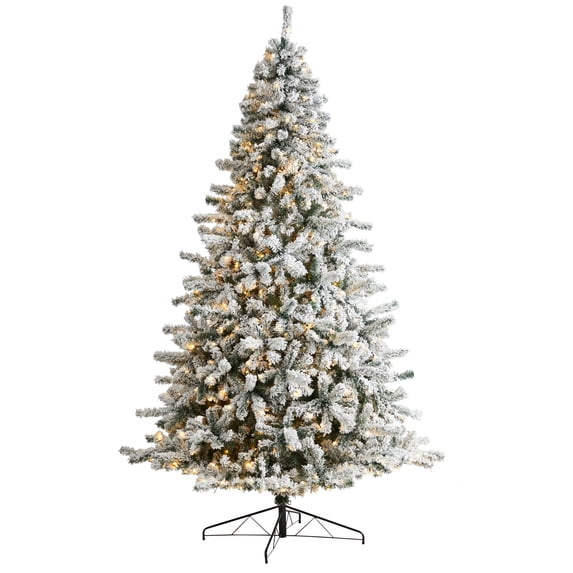 Nearly Natural 10ft Flocked Rock Springs Spruce Christmas Tree w/ 800 LED Lights