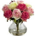 thumbnail image 1 of Nearly Natural Rose Arrangement Artificial Flowers with Vase, Multi-color, 1 of 2