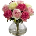 thumbnail image 1 of Nearly Natural Rose Arrangement Artificial Flowers with Vase, Red, 1 of 10