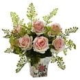 thumbnail image 1 of Nearly Natural Rose & Maiden Hair Artificial Flower Arrangement with Planter, Pink, 1 of 1