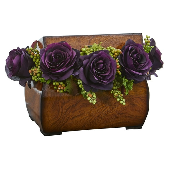 Nearly Natural Roses Artificial Arrangement in Decorative Chest