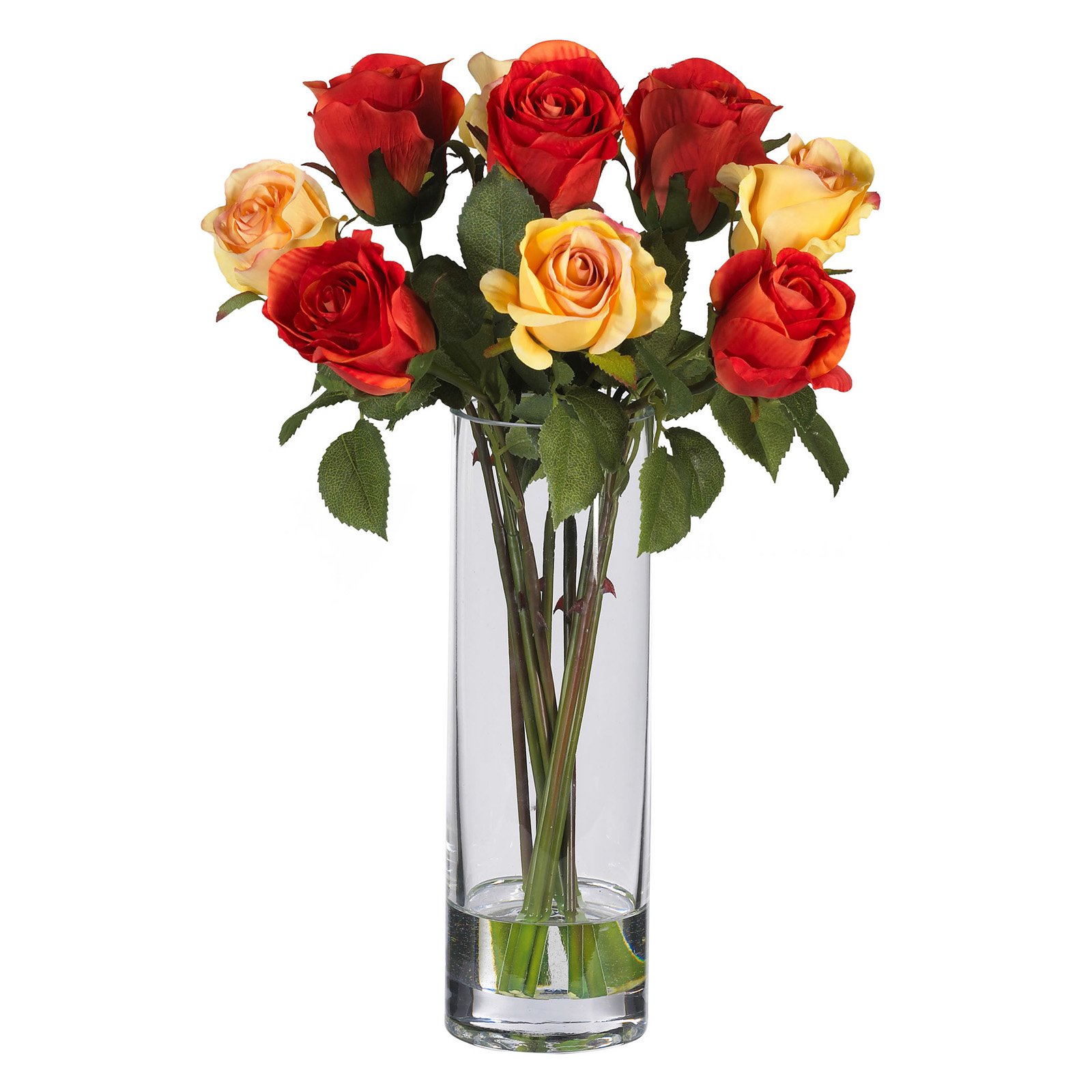Nearly Natural Roses Artificial Flower Arrangement with Glass Vase, Multicolor - image 1 of 3