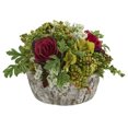 thumbnail image 1 of Nearly Natural Roses Bouquet Artificial Arrangement in Oak Vase, 1 of 1