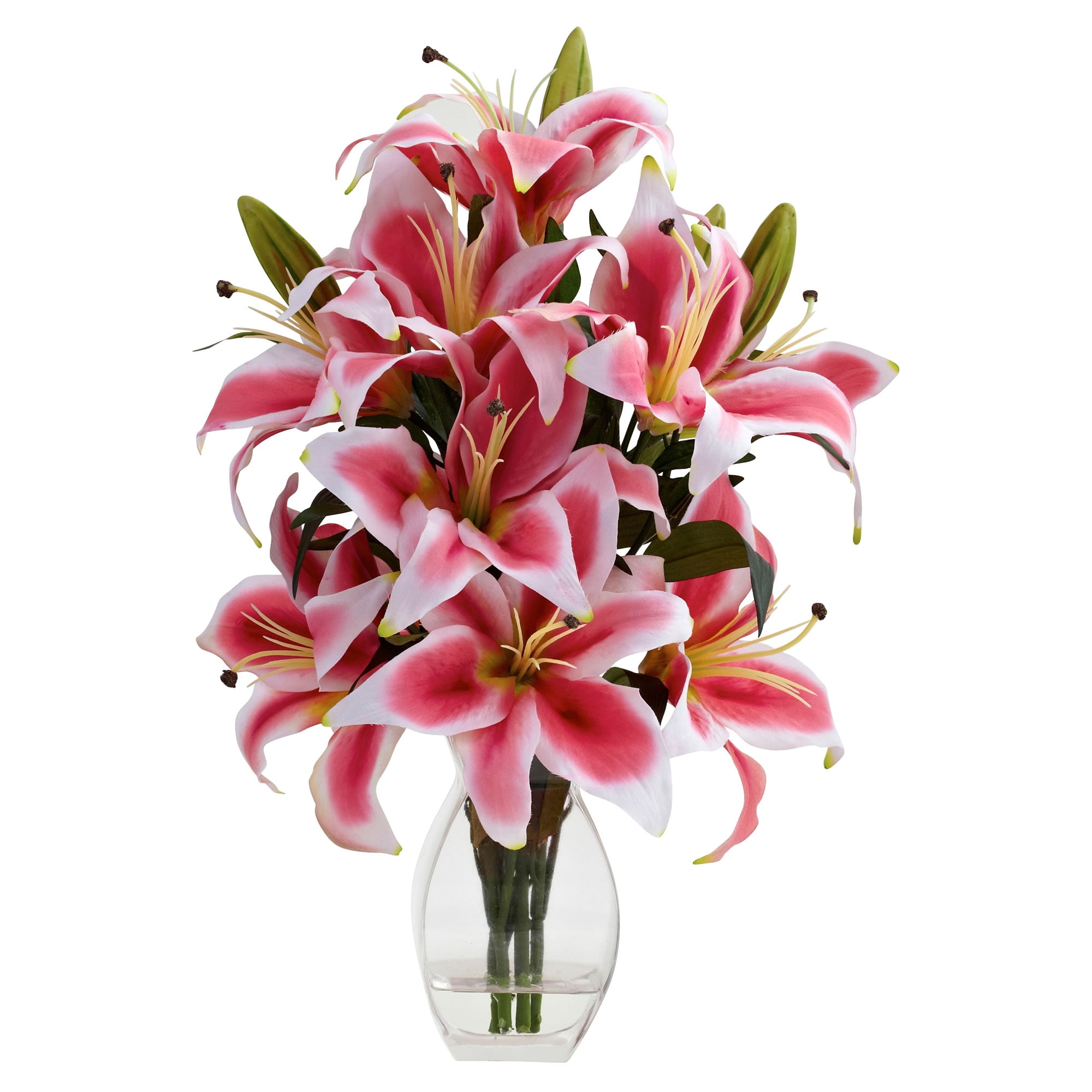 Nearly Natural Rubrum Lily Artificial Flower Arrangement with Decorative Vase, Pink