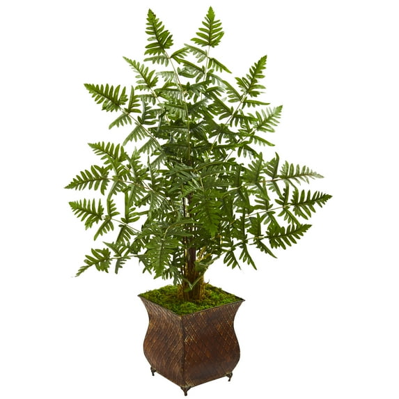 Nearly Natural Ruffle Fern Artificial Palm Tree in Metal Planter