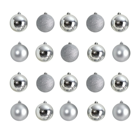 Nearly Natural Silver Plastic Holiday Christmas 3" Shatterproof Ornament Set, 20 Count