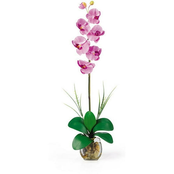 Nearly Natural Single Phalaenopsis Liquid Illusion Silk Flower Arrangement, Mauve