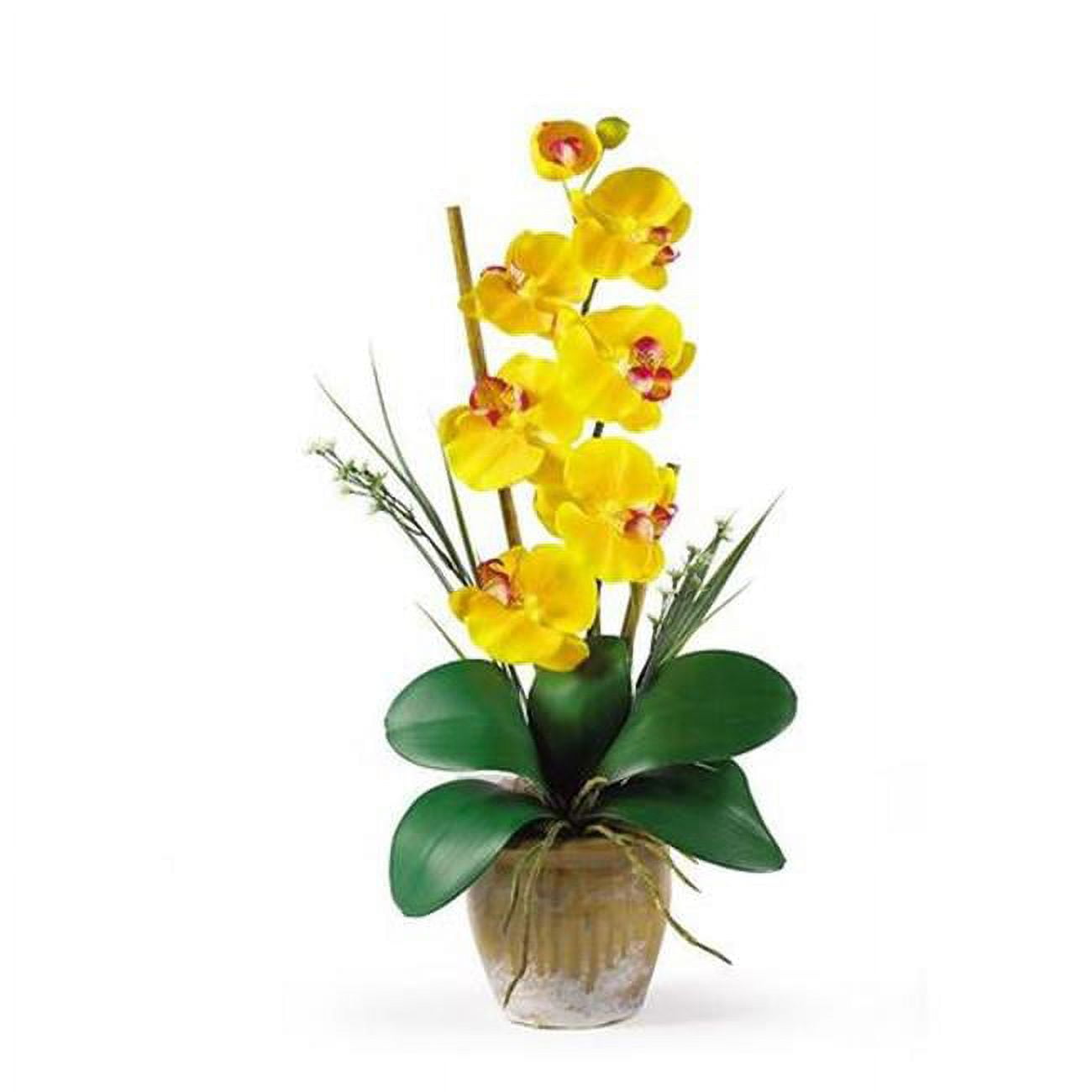 Yellow Phalaenopsis Silk Orchid in Ceramic Pot, 21" Tall