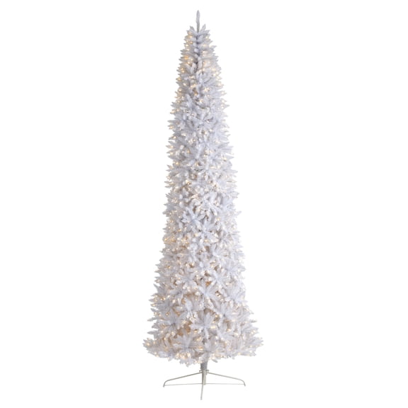 Nearly Natural Slim White Artificial Christmas Tree with Warm White LED Lights and Bendable Branches-Size:144"