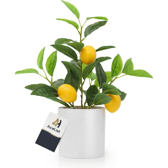 Nearly Natural Small Fake Lemon Tree for Lemon Decor, 14.6 Inches Artificial Lemon Tree with White Pot Potted Plant Perfect for Kitchen, Home, Indoor