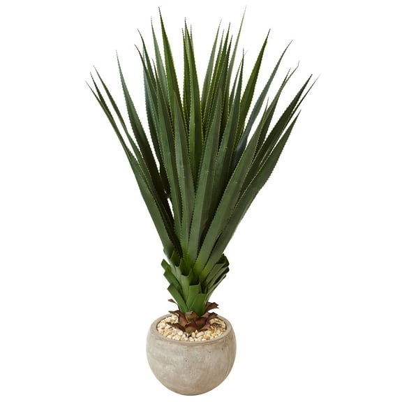 Nearly Natural Spiked Agave Artificial Plant in Sand Colored Bowl (Indoor/Outdoor)