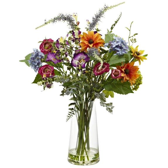 Nearly Natural Spring Mixed Flower Artificial Flowers with Vase