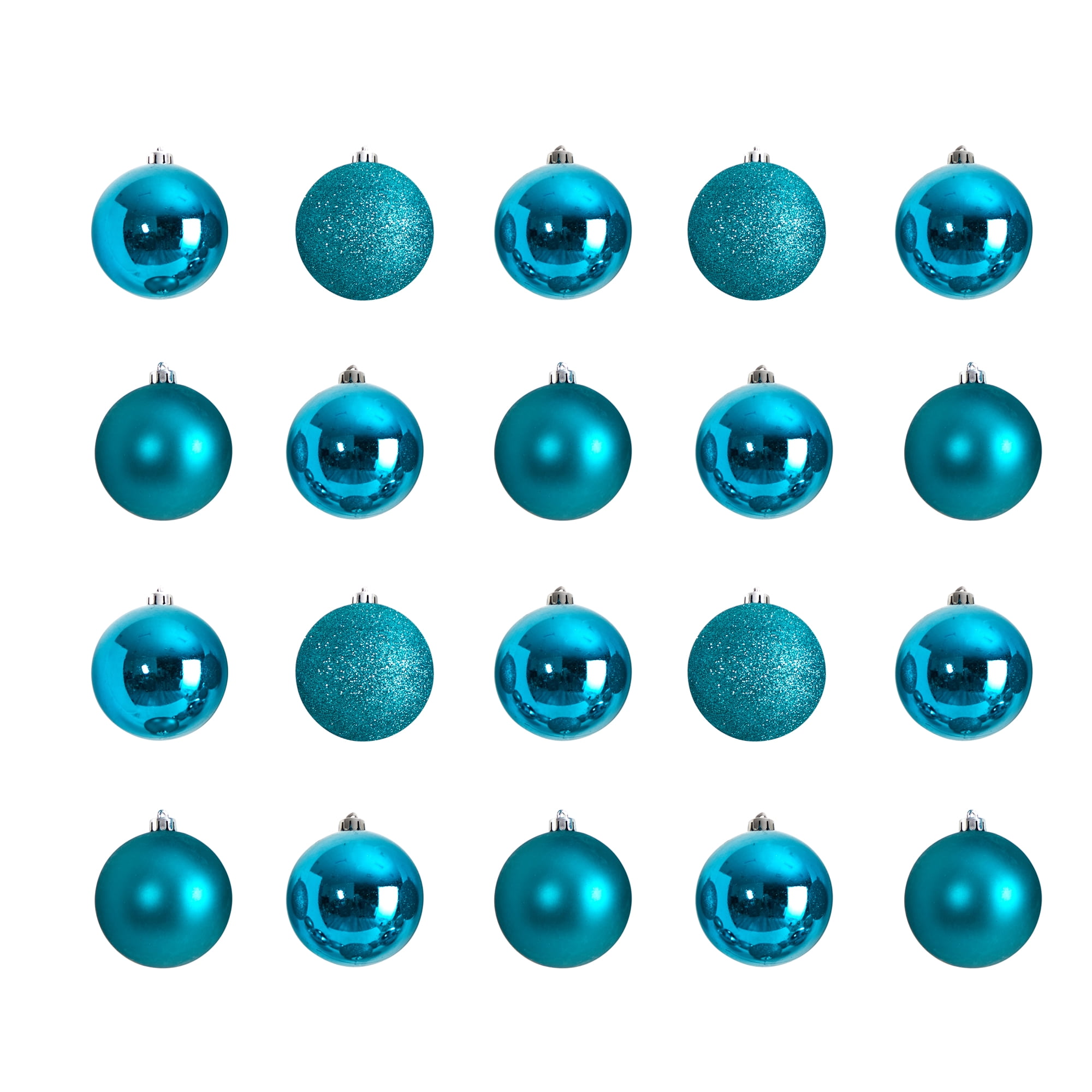 Nearly Natural Teal Plastic Holiday Christmas 3" Shatterproof Ornament Set, 20 Count