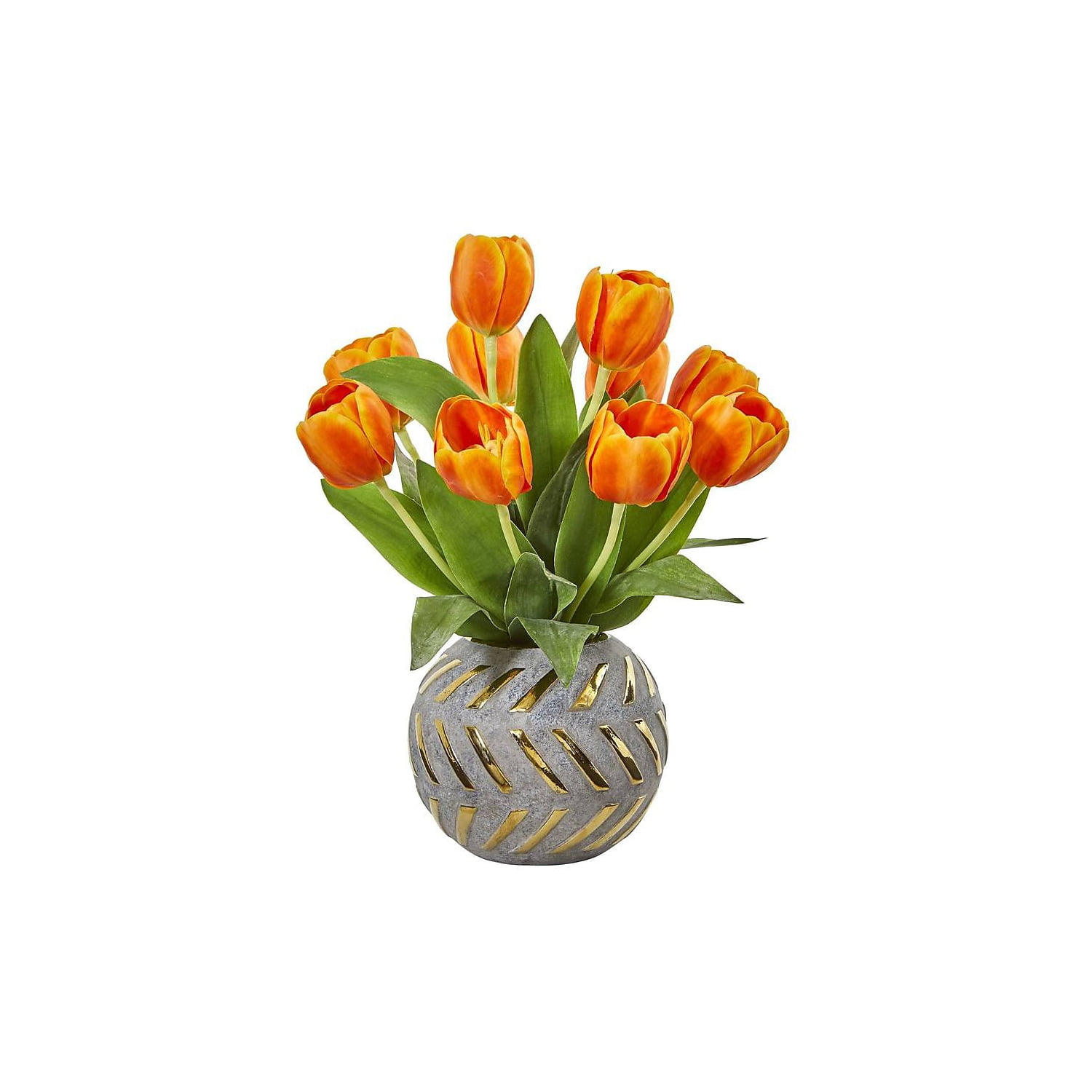 Nearly Natural 15" Orange Tulip Arrangement in Decorative Vase