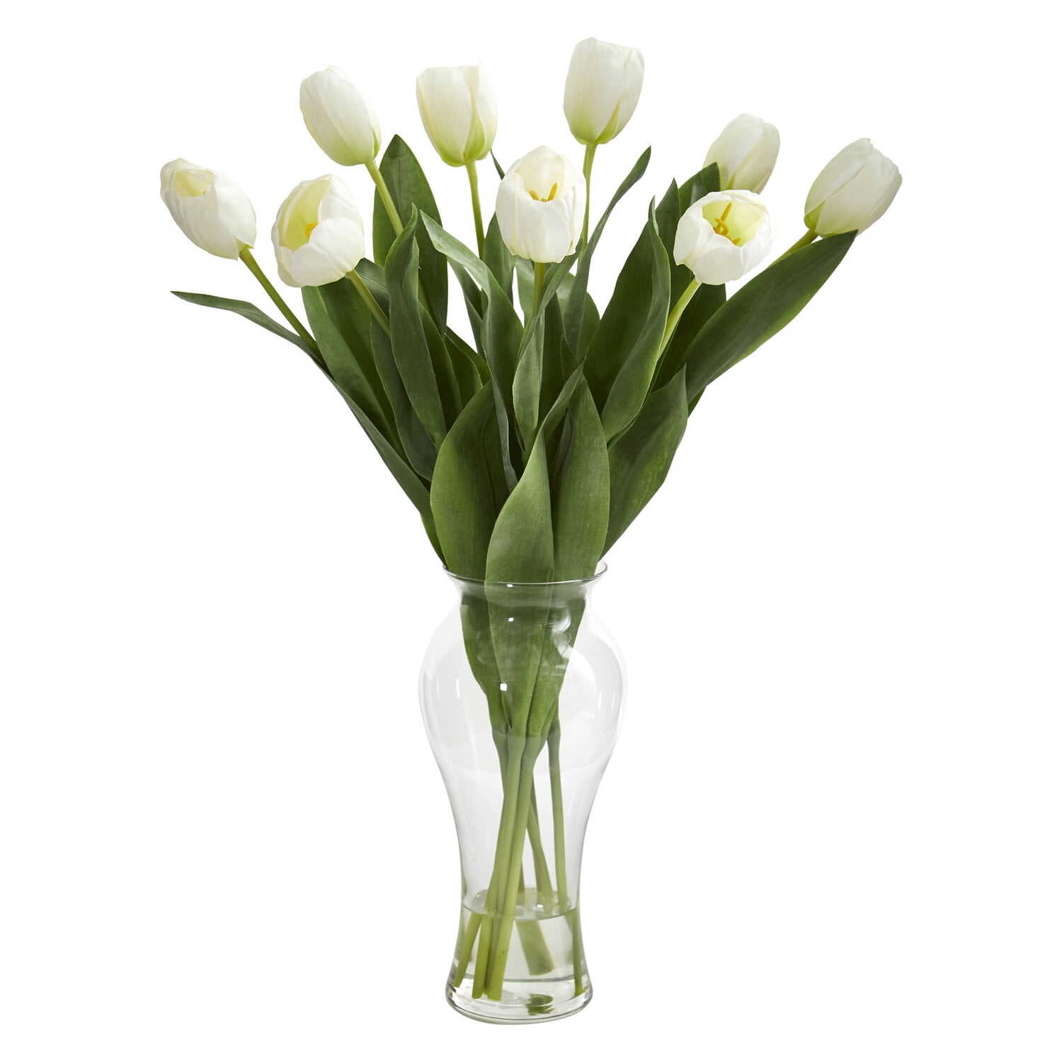 White Tulip Artificial Arrangement in Clear Vase