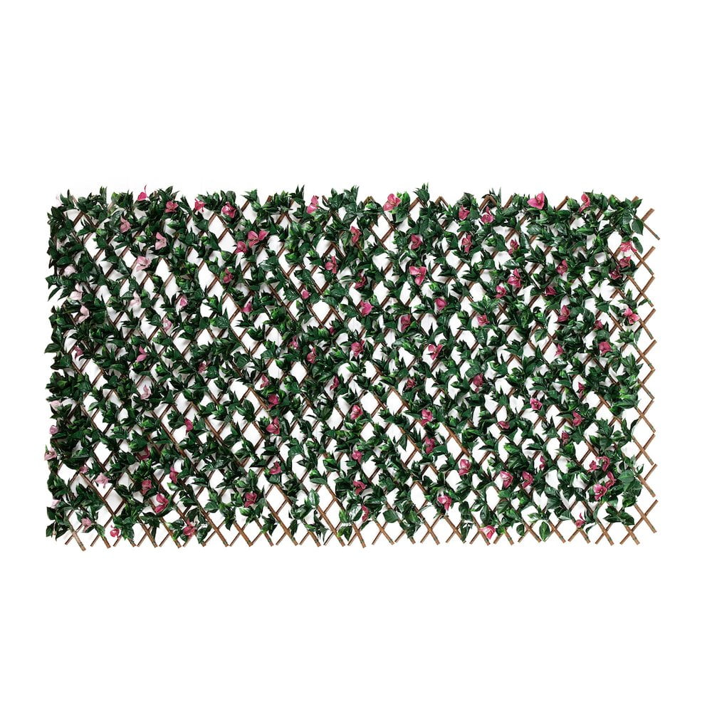 Expandable Green and Pink Plastic Bougainvillea Privacy Fence Screen