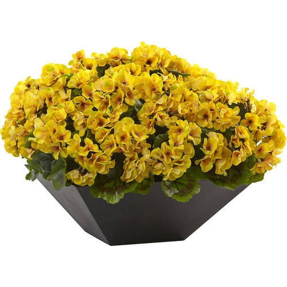 Nearly Natural UV Resistant Geranium Artificial Flower with Black Planter