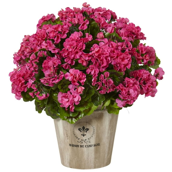 Nearly Natural UV Resistant Pink Geranium Artificial Flower Arrangement in Planter