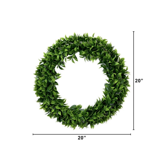 Nearly Natural W1326 20 in. Artificial Bay Leaf Wreath, Green